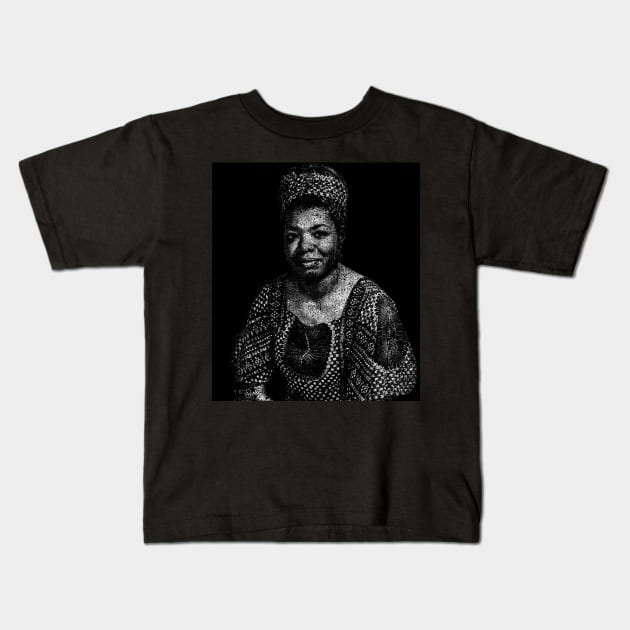 Maya Angelou Portrait with all her book titles - 01 Kids T-Shirt by SPJE Illustration Photography